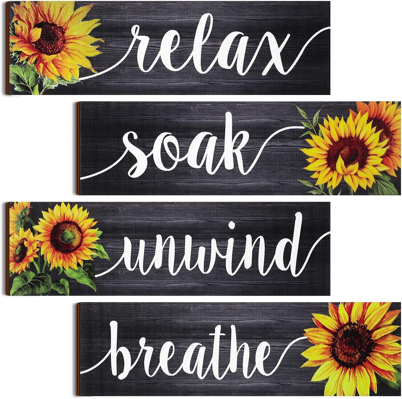 4 Pieces Sunflower Bathroom Decor Kitchen Decoration Farmhouse Wall Signs Rustic Sunflower Bathroom Wall Art Wooden Signs(Gray)